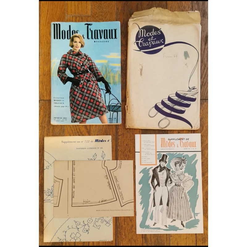 Modes et travaux N°722 avec 2 Patrons + Supplément 1961 vintage