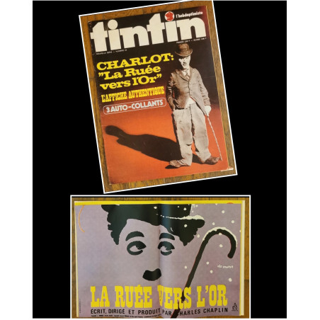 Tintin l'hebdoptimiste N°24 Charlot poster géant 1973 vintage
