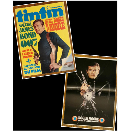 Tintin l'hebdoptimiste N°49 Poster Roger Moore 1973 vintage