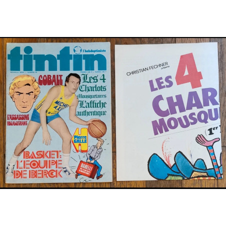Tintin l'hebdoptimiste N°63 poster Charlots mousquetaires 1974 vintage