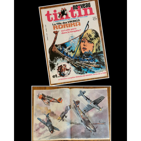 Nouveau Tintin N°36 1976 Poster avions de guerre vintage