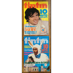 Lot 2 anciens magazines Tintin + 39 fiches années 70 vintage