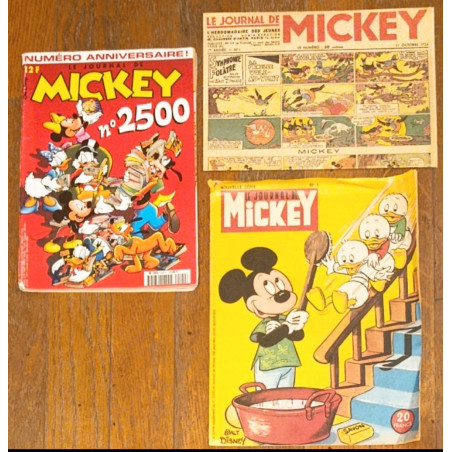 Lot Journal de Mickey spécial anniversaire N°2500 + 2 facs similés vintage