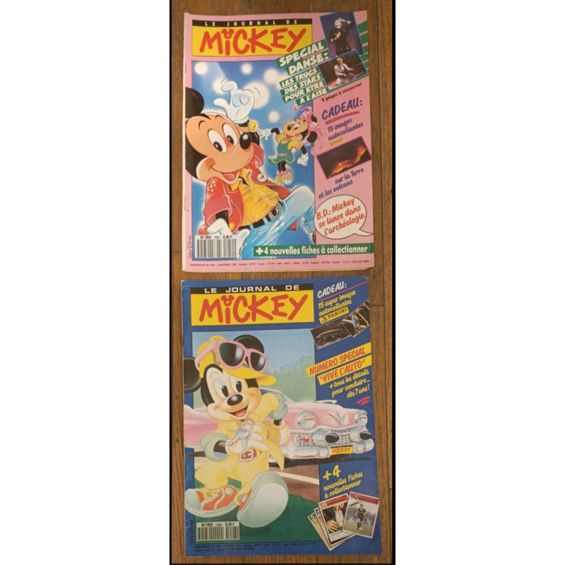 Lot de 2 Journaux de Mickey avec cadeaux vignettes panini découvertes N°1950 et 1998 Années 1989/1990 vintage