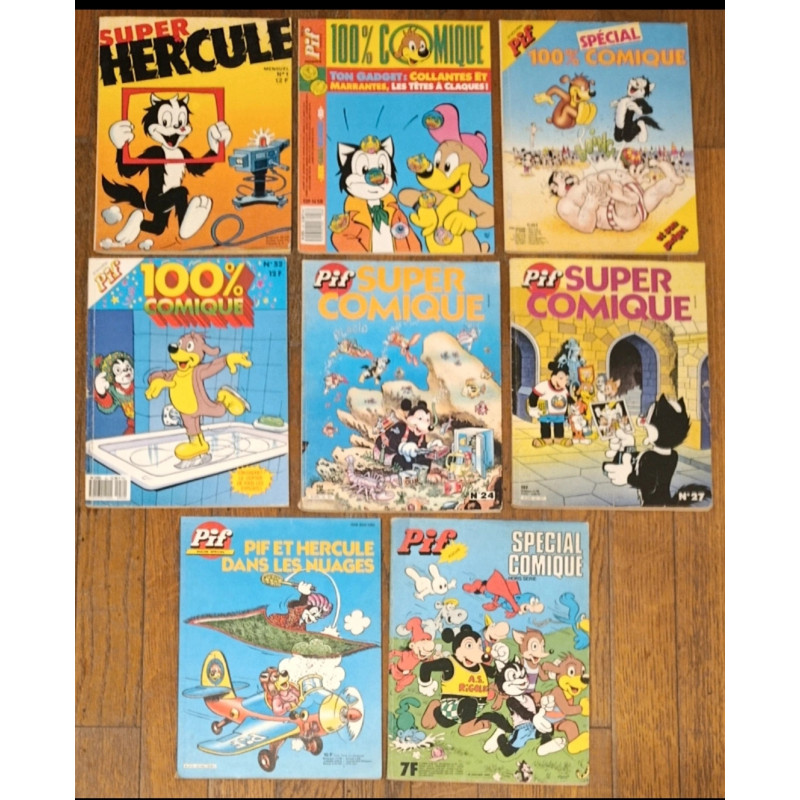 Lot de 8 anciens magazines Pif et Hercule Années 80 vintage