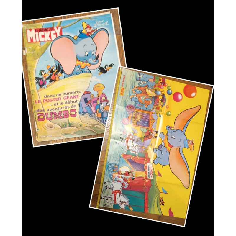 Journal de Mickey N°1446 avec cadeau Poster géant Dumbo 1980 vintage