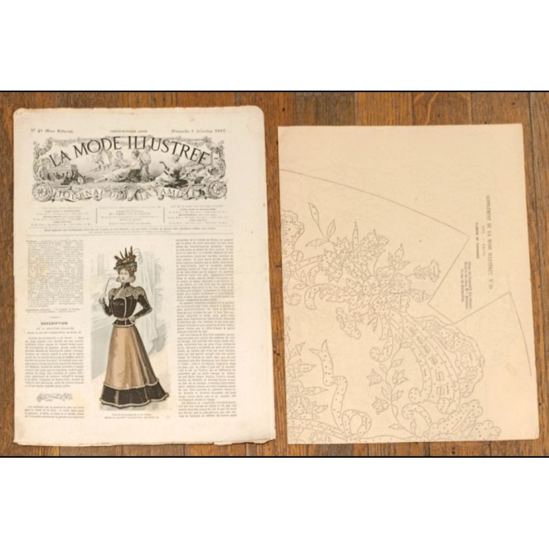 Rare avec Patron Journal la mode Illustrée supplément 5 décembre 1897 N°49 Vintage