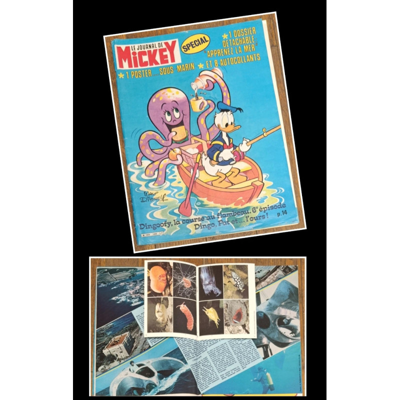 Journal de Mickey N°1466 avec cadeau Dossier La Mer Poster + vignettes 1980 Vintage