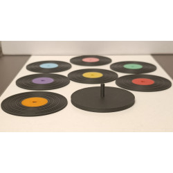 Set de 7 Sous-Verres Vinyles Imprimés en 3D - Style Rétro & Support Inclus