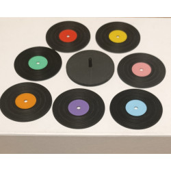 Set de 7 Sous-Verres Vinyles Imprimés en 3D - Style Rétro & Support Inclus