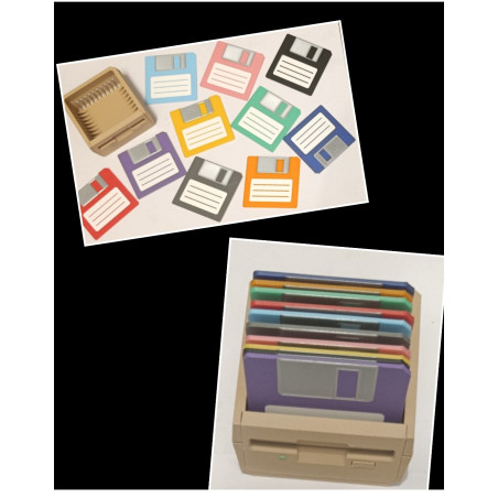 Pack Retro-Gaming : Lecteur & 10 Mini-Disquettes - Imprimé en 3D - Déco design vintage