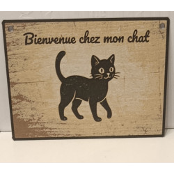 🐾 Plaque Déco "Bienvenue chez mon chat" – Style Vintage - Imprimée en 3D