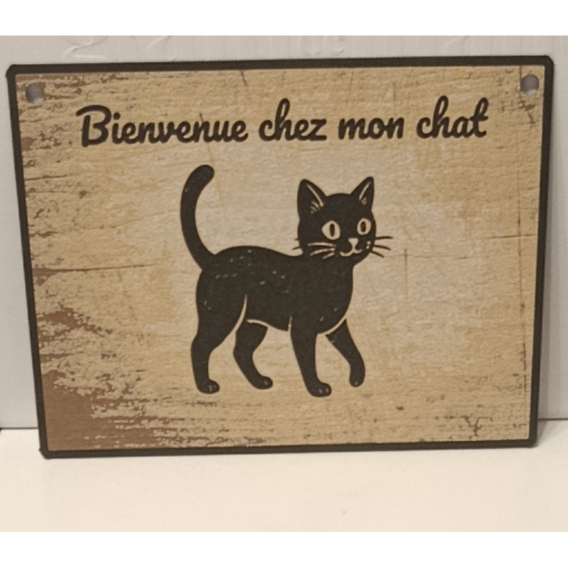 🐾 Plaque Déco "Bienvenue chez mon chat" – Style Vintage - Imprimée en 3D