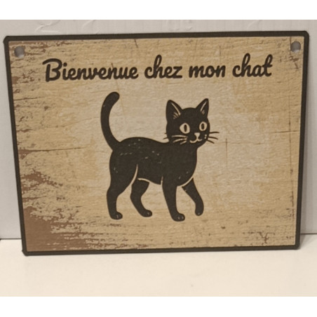 🐾 Plaque Déco "Bienvenue chez mon chat" – Style Vintage - Imprimée en 3D