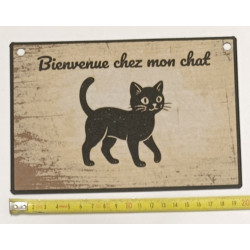 🐾 Plaque Déco "Bienvenue chez mon chat" – Style Vintage - Imprimée en 3D