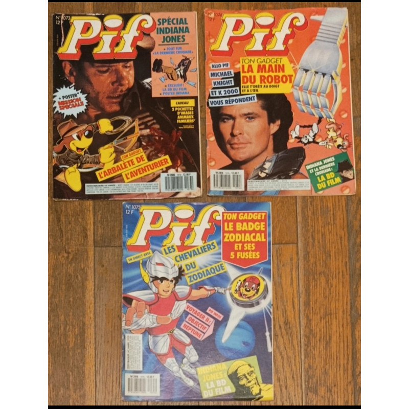 3 Pif magazines - Indiana Jones Bd Pif + intégrale - N°1073-1074-1075 - Année 1989 - Vintage