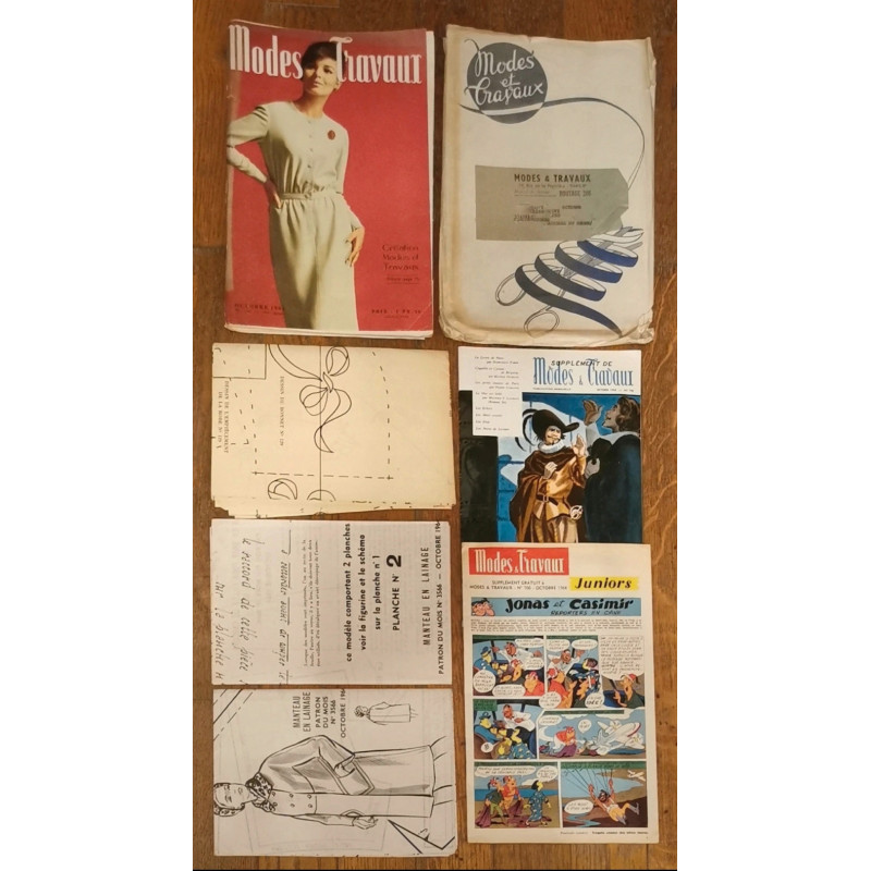 Modes et travaux N°64 avec 3 patrons + 2 suppléments 1964 vintage